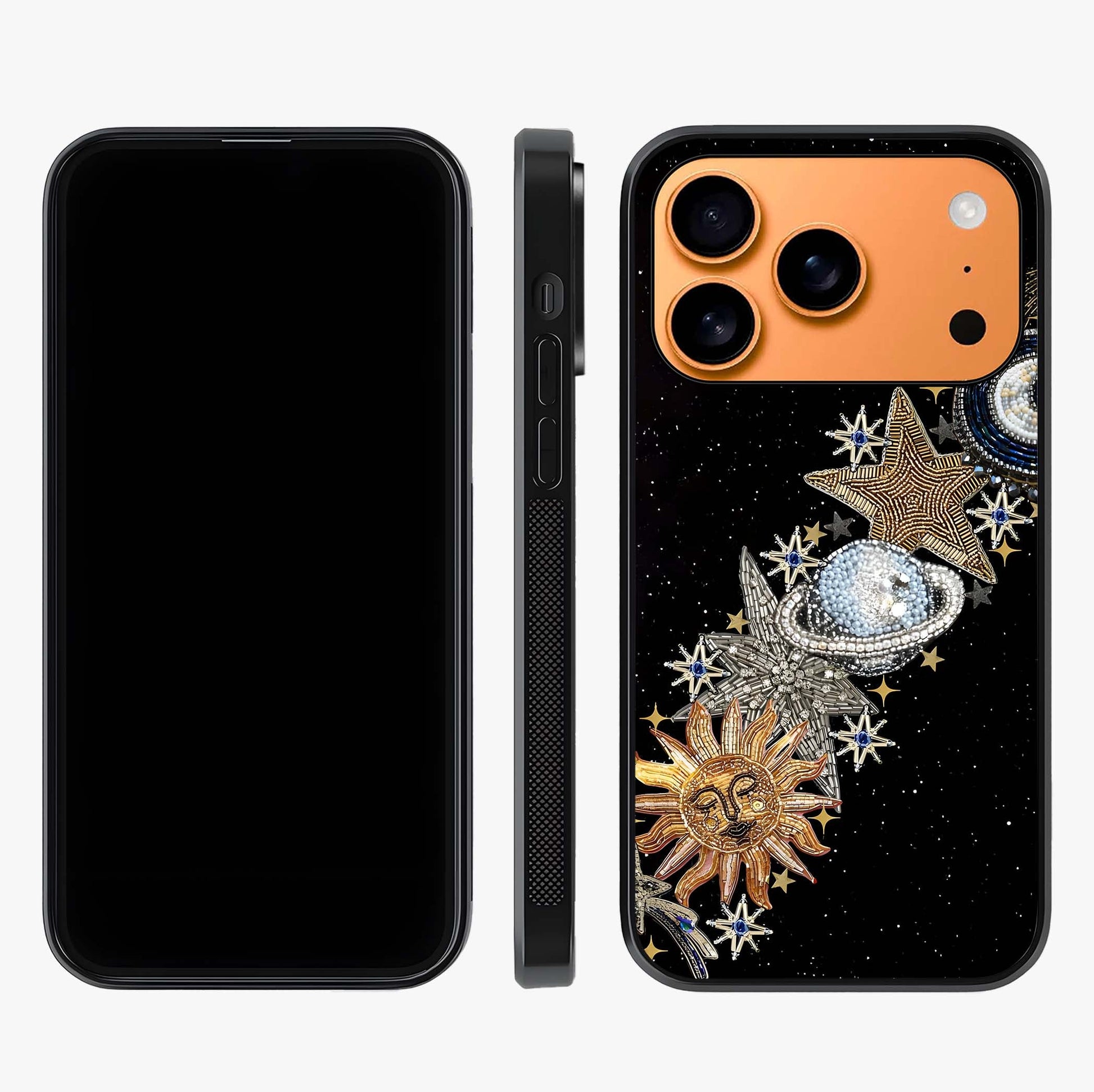 Pearls Universe Object Glass Case displayed upright for full design visibility and premium finish.