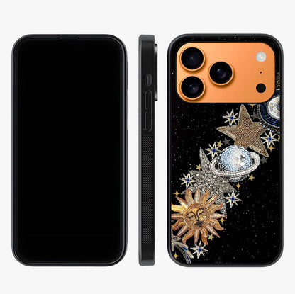 Pearls Universe Object Glass Case displayed upright for full design visibility and premium finish.