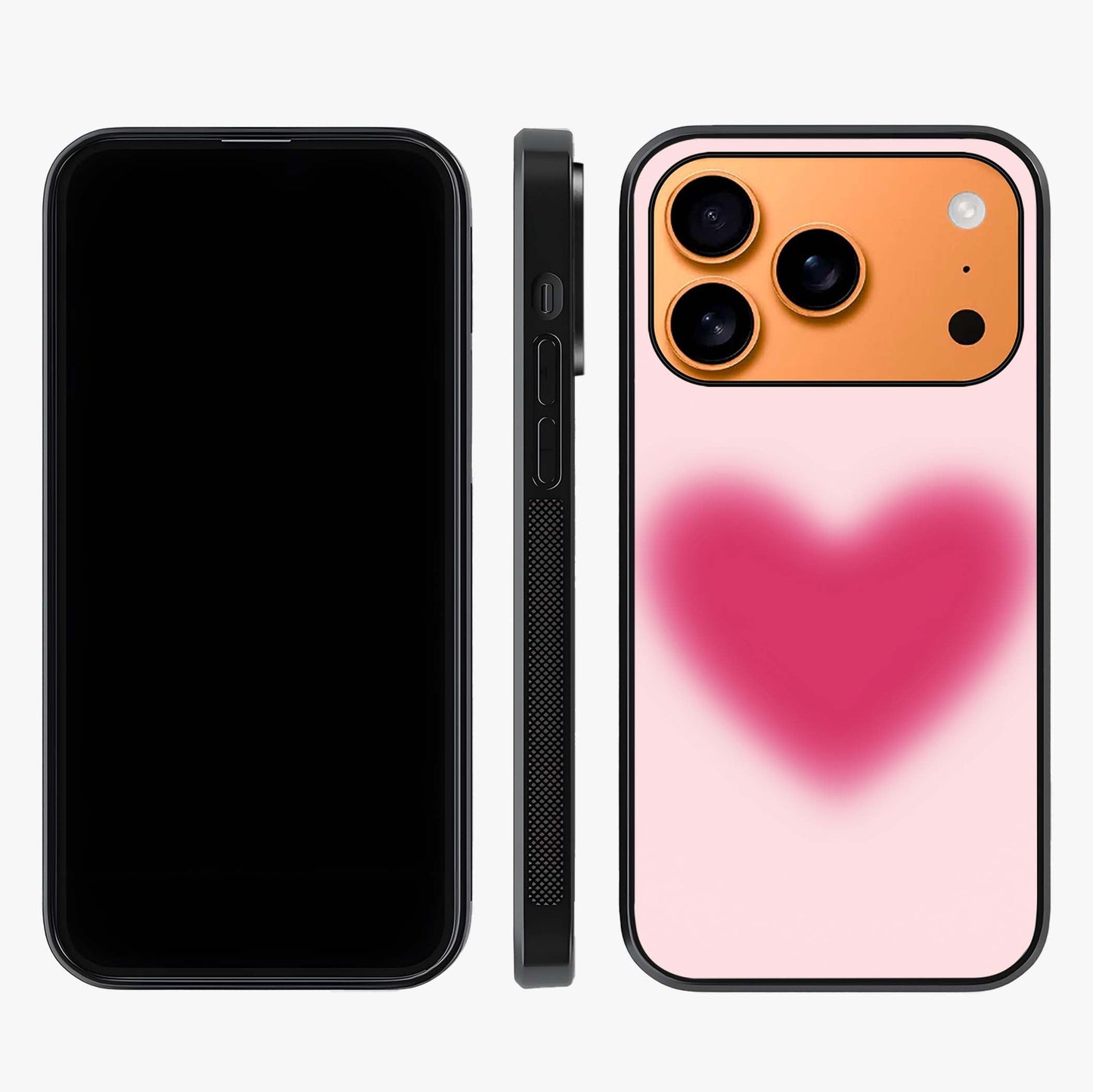 Pink Aura Heart Glass Case displayed upright for full design visibility and premium finish.