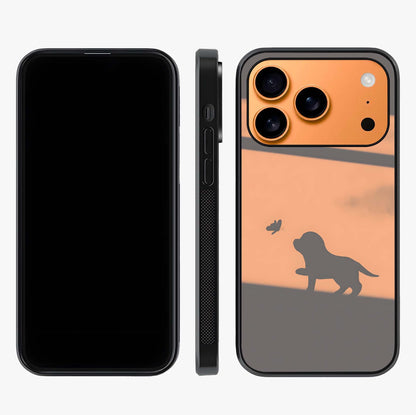 Puppy Shadow Art Glass Case displayed upright for full design visibility and premium finish.