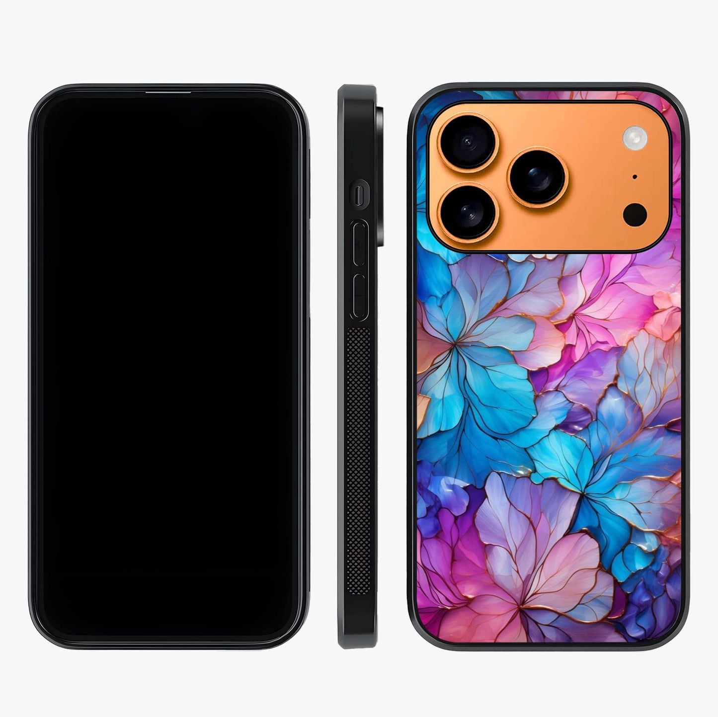 Radiant Floral Whirl Glass Case displayed upright for full design visibility and premium finish.