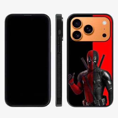 Red & Black Deadpool Theme Glass Case displayed upright for full design visibility and premium finish.
