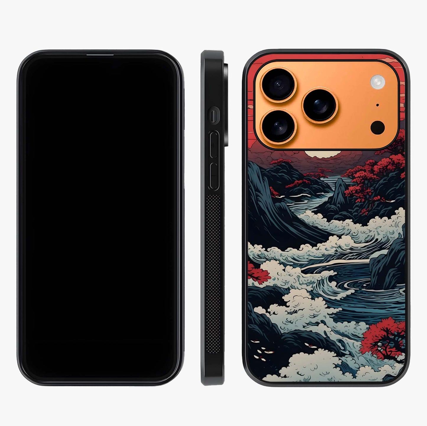 Red Sunset Scenery Glass Case displayed upright for full design visibility and premium finish.