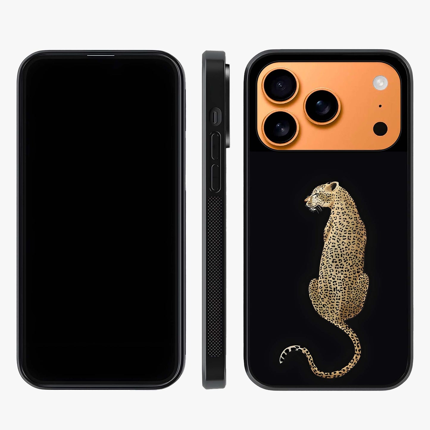 Regal Leopard Glass Case displayed upright for full design visibility and premium finish.