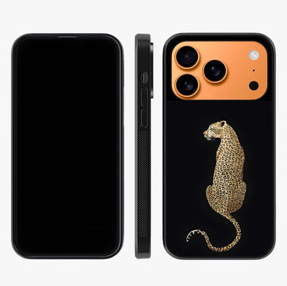 Regal Leopard Glass Case displayed upright for full design visibility and premium finish.
