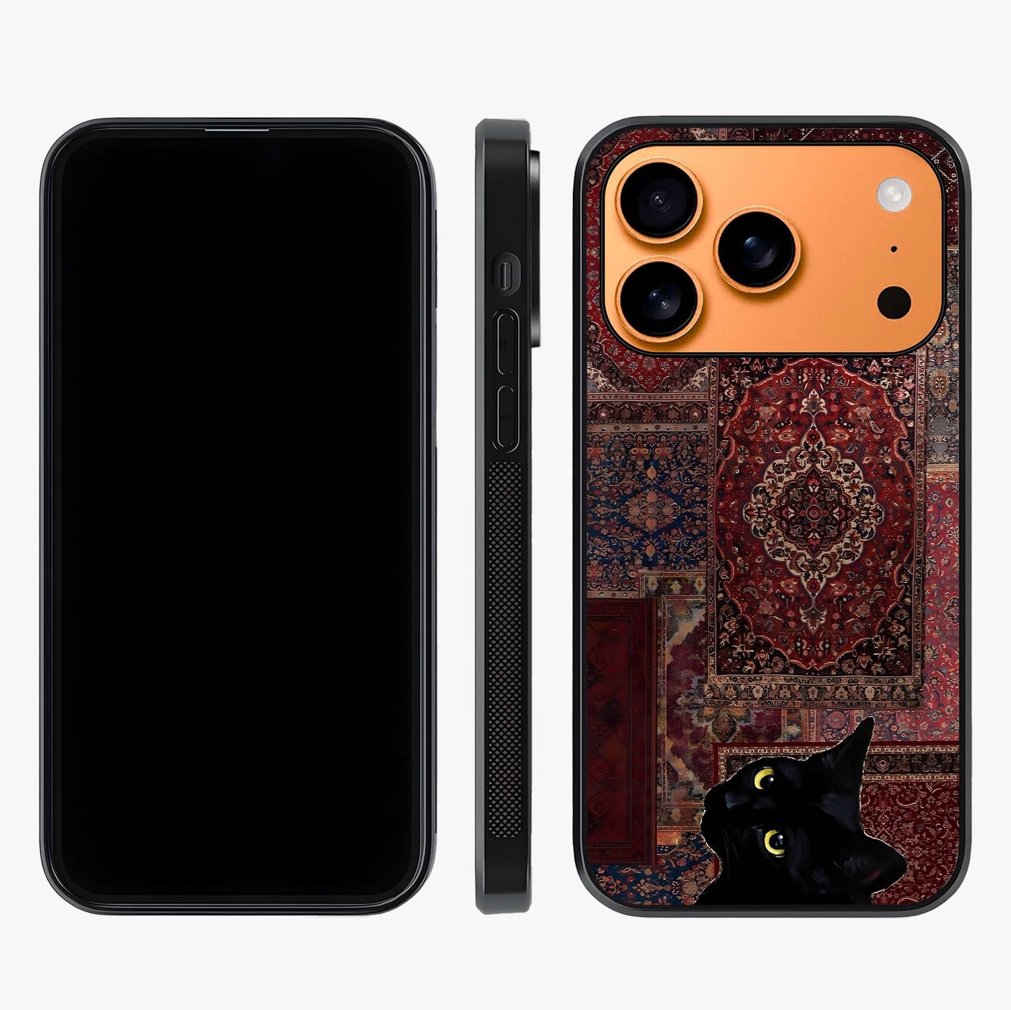 Regal Magic Cat Apple Glass Case displayed upright for full design visibility and premium finish.
