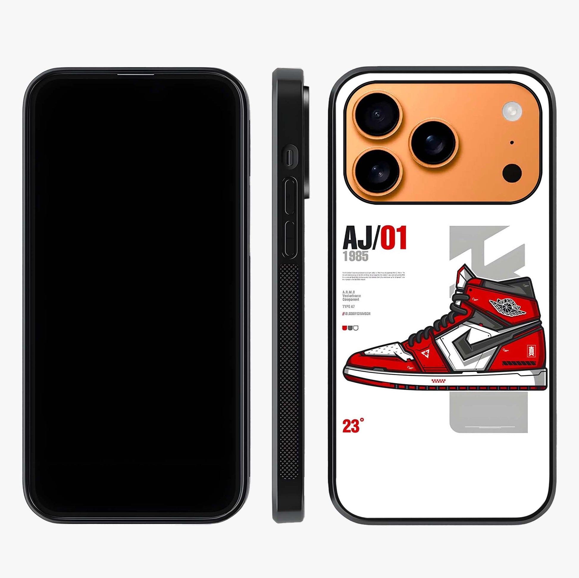 Retro Sneaker Blueprint Glass Case displayed upright for full design visibility and premium finish.