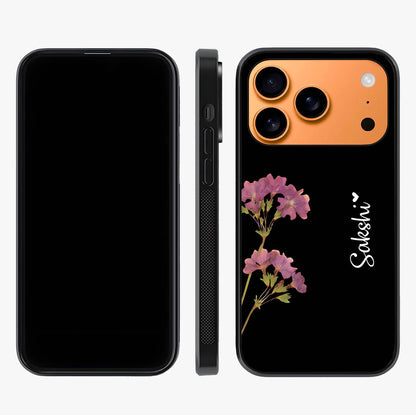 Riching Lavender Flower Custom Name Glass Case displayed upright for full design visibility and premium finish.