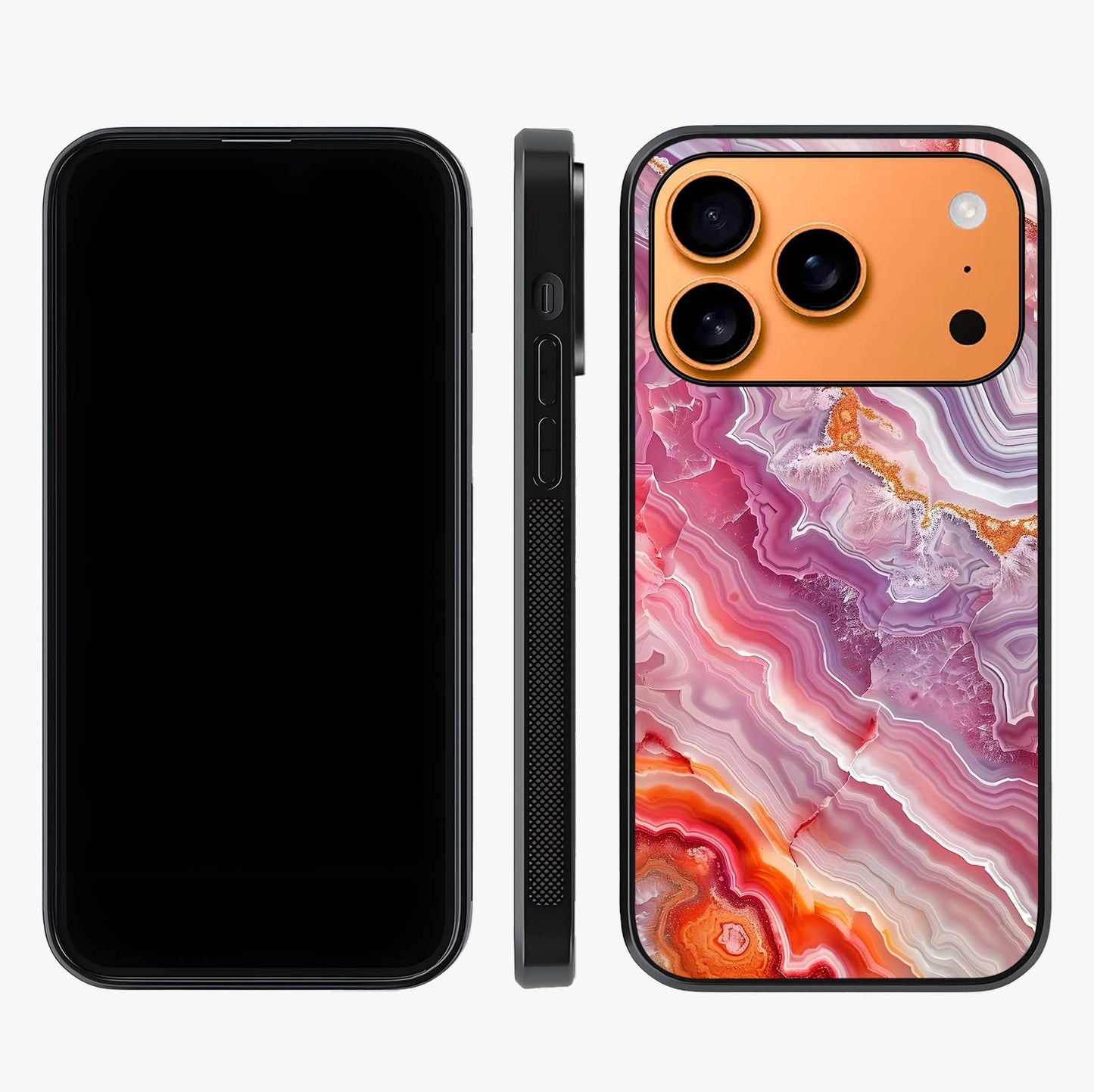 Rose Quartz Marble Glass Case displayed upright for full design visibility and premium finish.