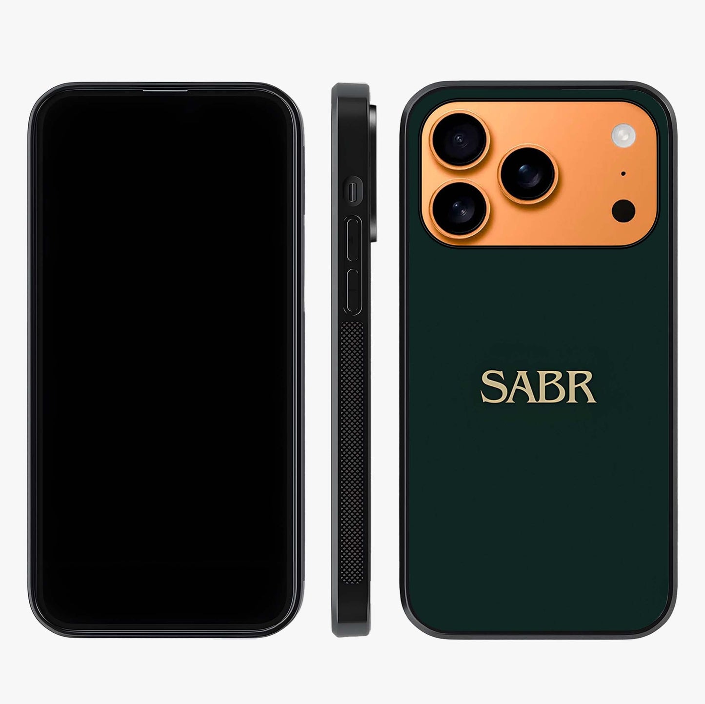 Sabr Minimal Patience Glass Case displayed upright for full design visibility and premium finish.