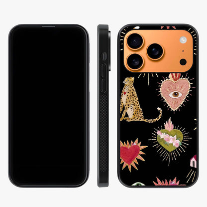 Sacred Jungle Heart Glass Case displayed upright for full design visibility and premium finish.