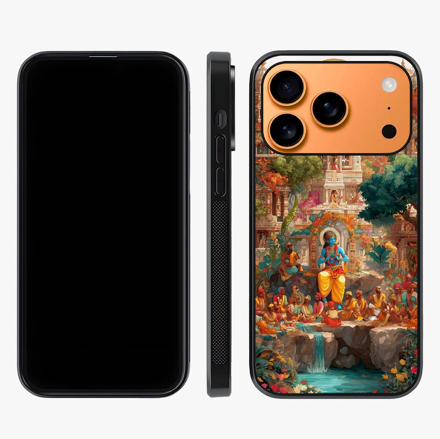 Sacred Sunlight Gods Glass Case displayed upright for full design visibility and premium finish.