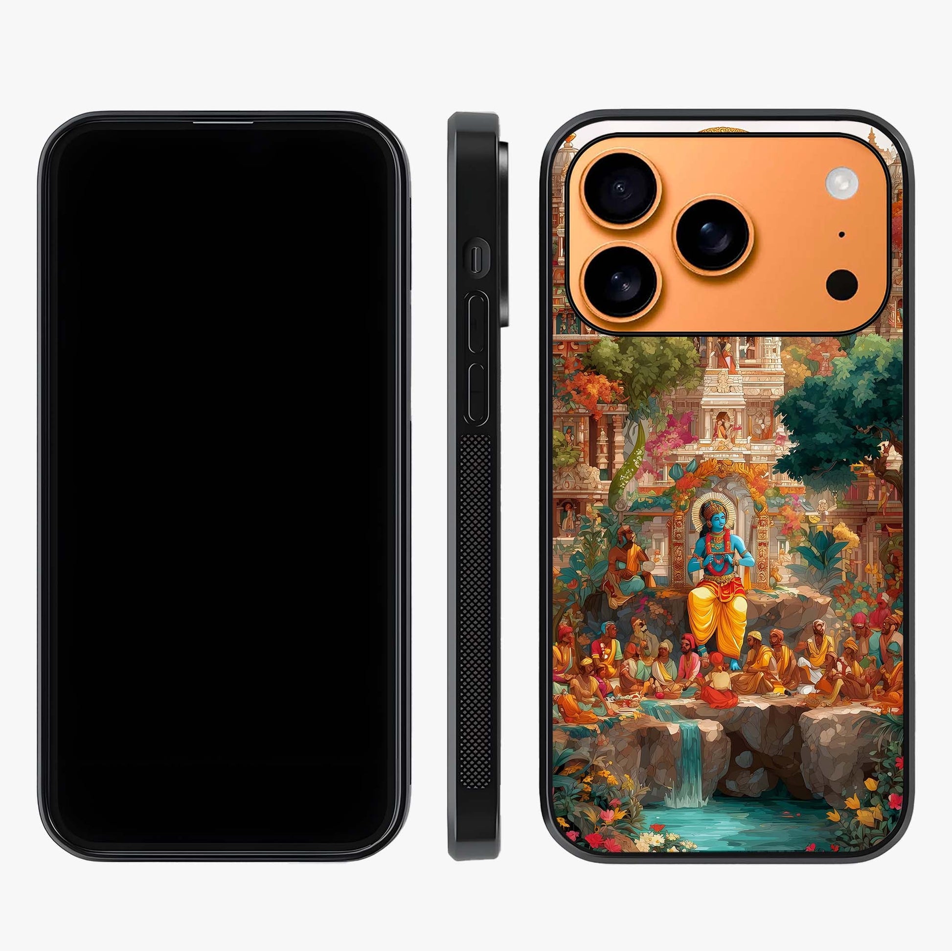 Sacred Sunlight Gods Glass Case displayed upright for full design visibility and premium finish.