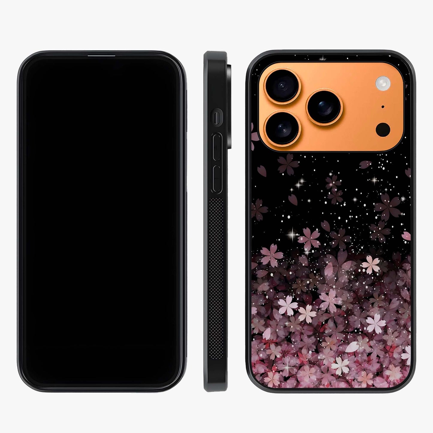 Small Starry Flowers Glass Case displayed upright for full design visibility and premium finish.
