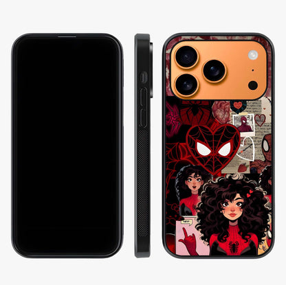 Spider Love Story Glass Case displayed upright for full design visibility and premium finish.