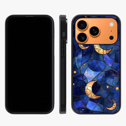 Starlit Sky Tapestry Glass Case displayed upright for full design visibility and premium finish.