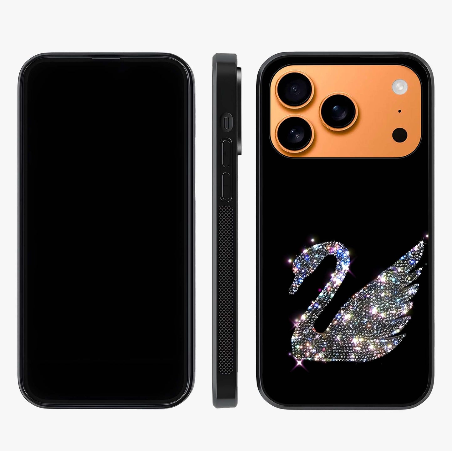 Starlit Swan Grace Glass Case displayed upright for full design visibility and premium finish.