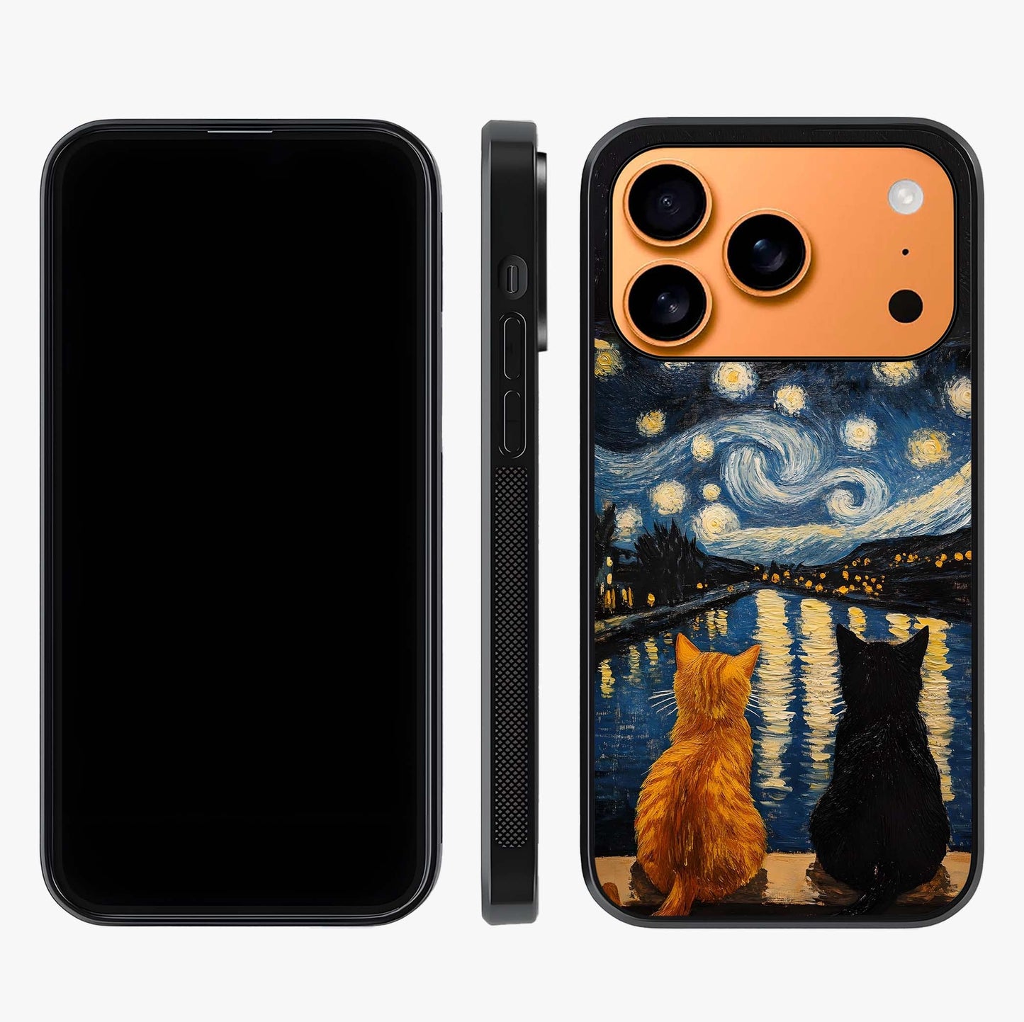 Starry River Cats Glass Case displayed upright for full design visibility and premium finish.