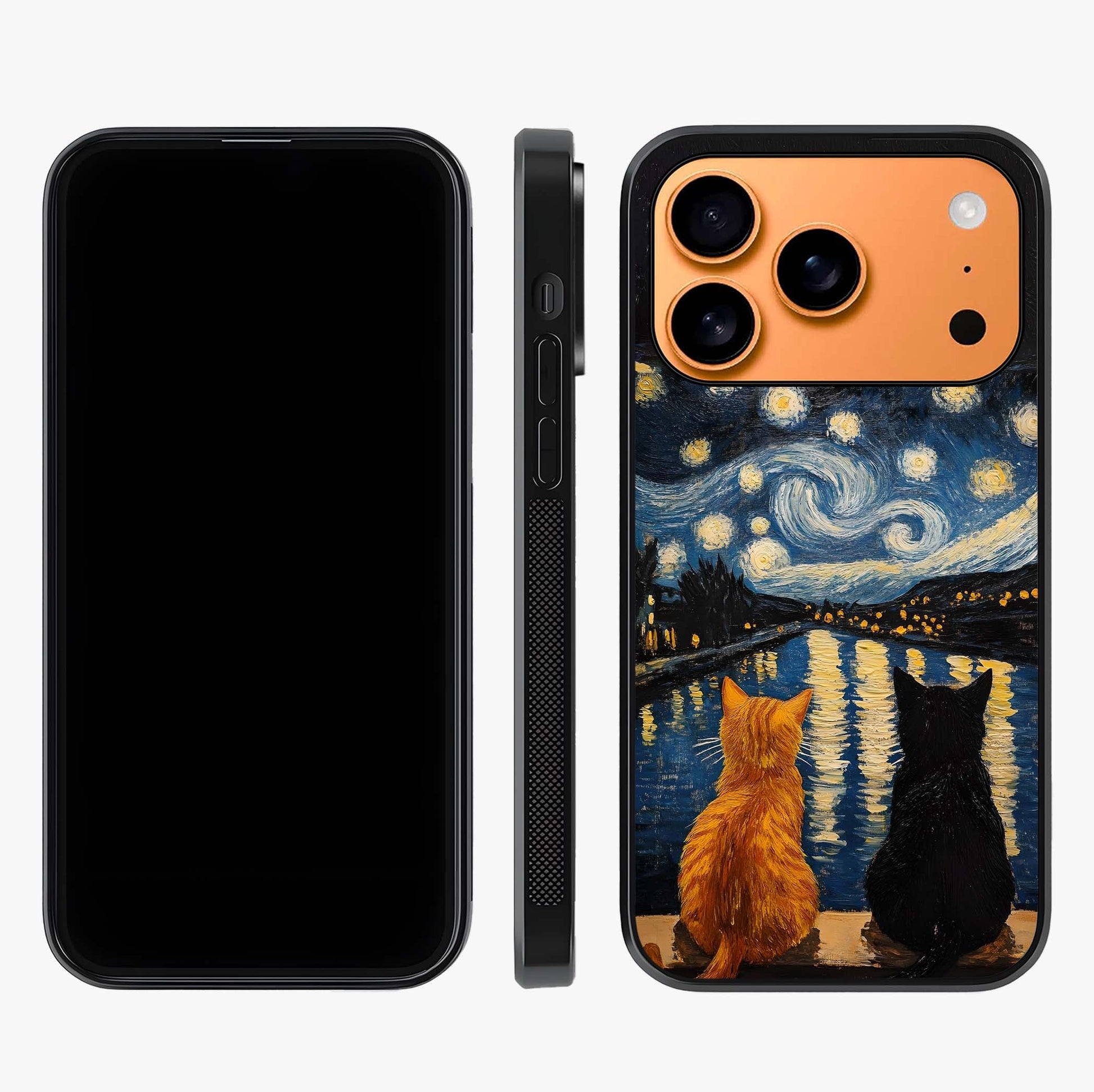 Starry River Cats Glass Case displayed upright for full design visibility and premium finish.