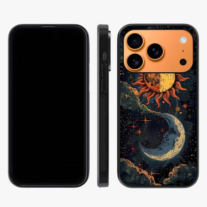Sun And Moon Magic Design Glass Case displayed upright for full design visibility and premium finish.