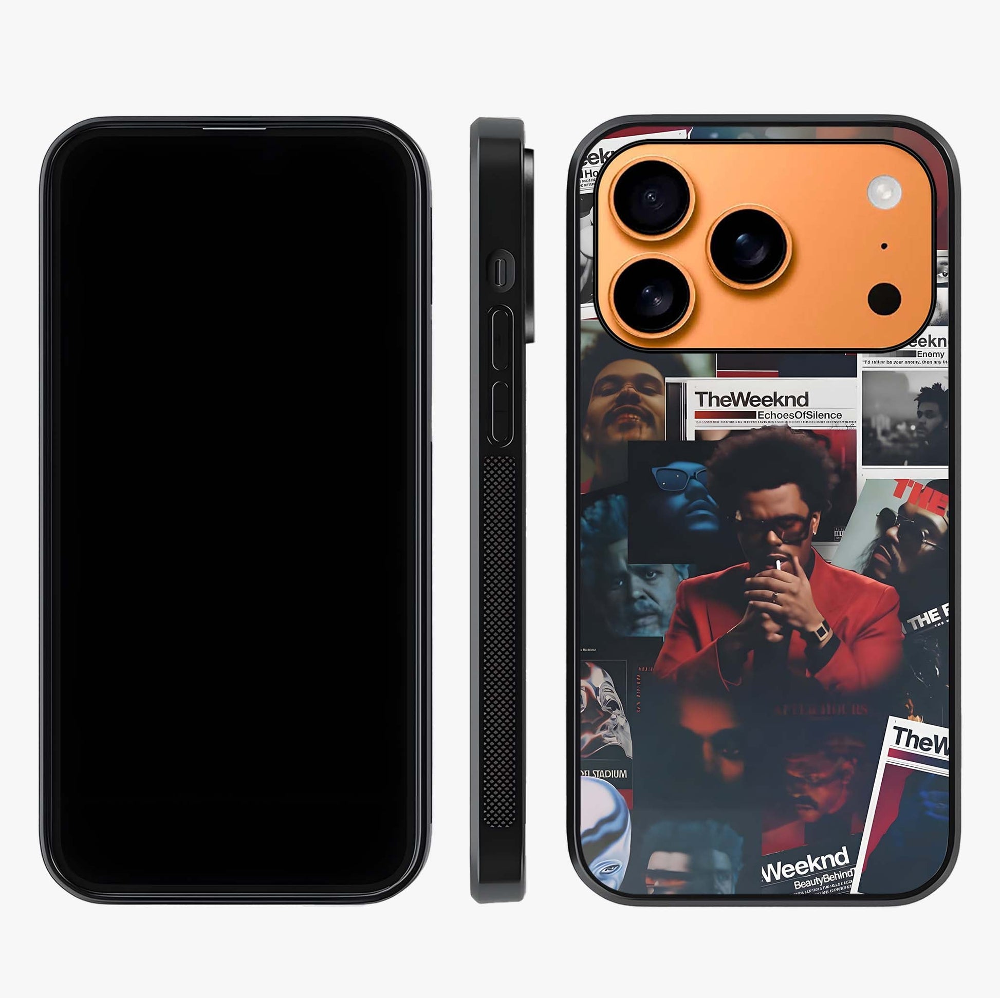 The Weeknd Glass Case displayed upright for full design visibility and premium finish.