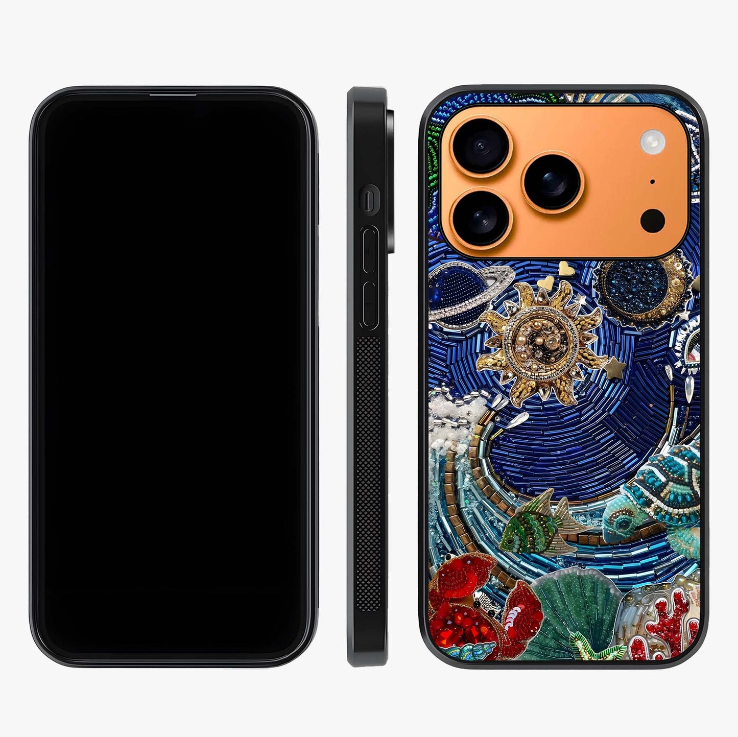 Universe Underwater Spark Glass Case displayed upright for full design visibility and premium finish.