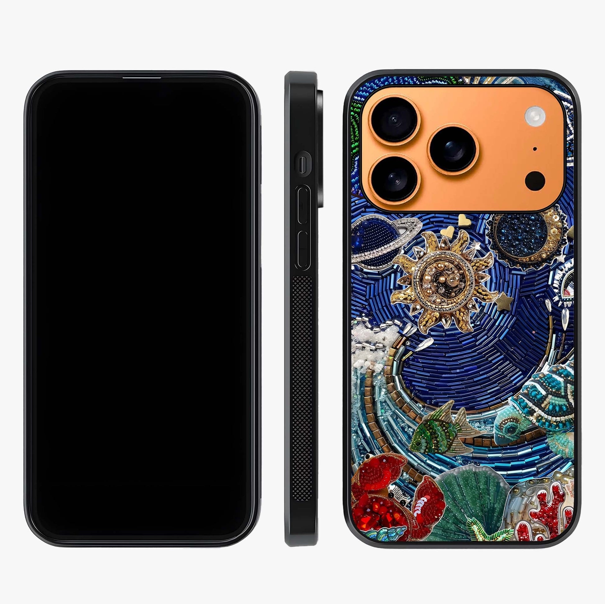 Universe Underwater Spark Glass Case displayed upright for full design visibility and premium finish.
