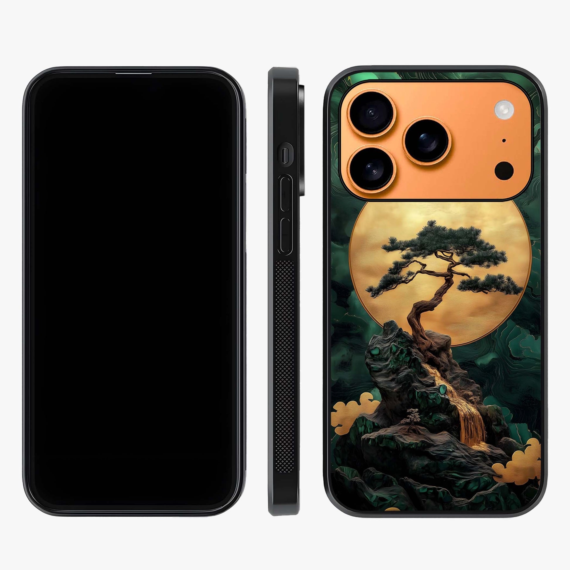 Zen Moon Rise Glass Case displayed upright for full design visibility and premium finish.