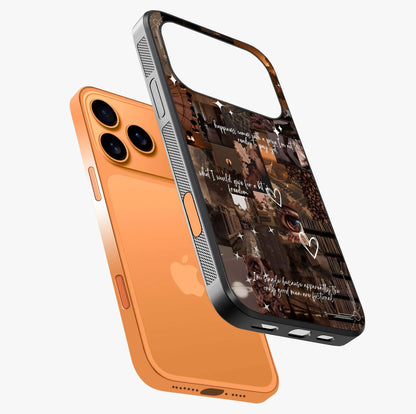 Bittersweet Aesthetic Chaos Glass Case laid diagonally highlighting side profile, edges and glossy glass shine.