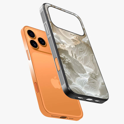 Celestial Origami Glass Case laid diagonally highlighting side profile, edges and glossy glass shine.