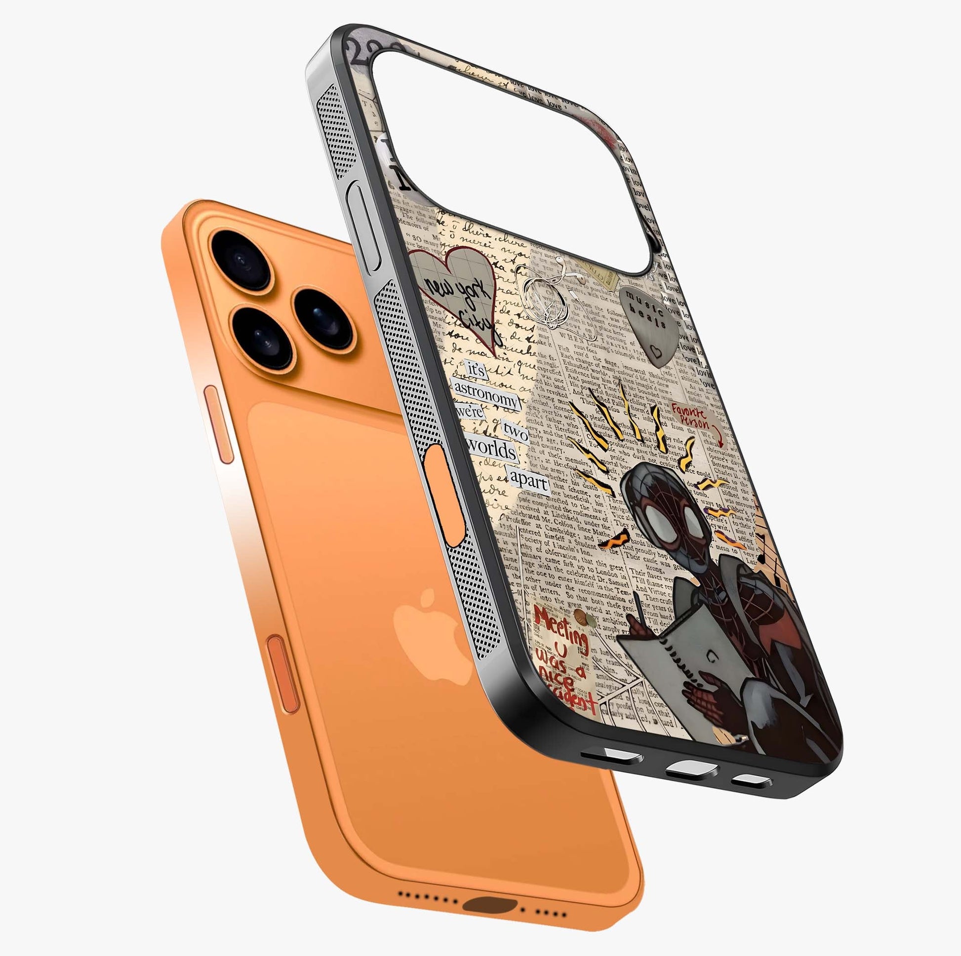 City Dream Sketch Glass Case laid diagonally highlighting side profile, edges and glossy glass shine.