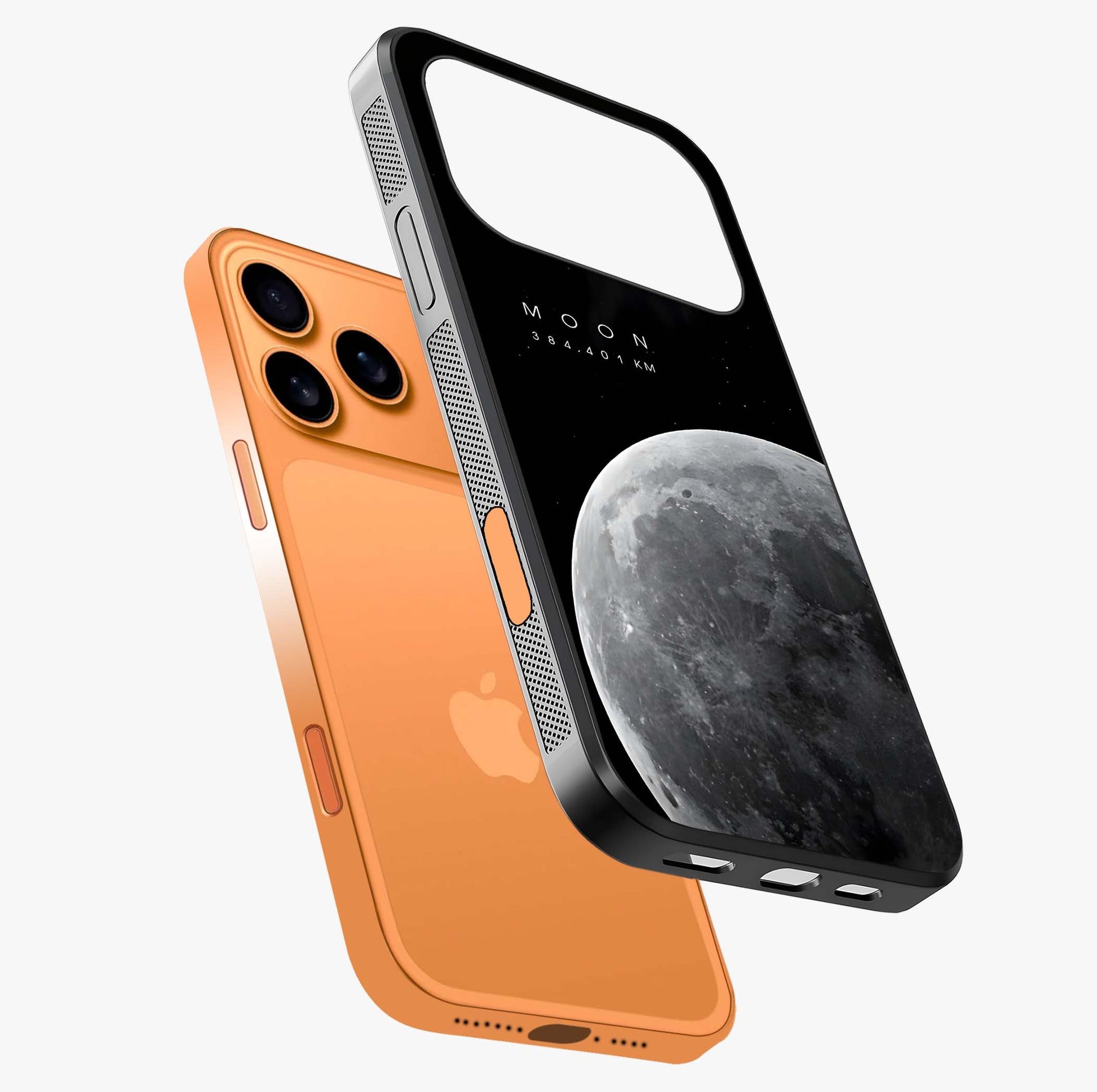 Cosmic Moon Glow Glass Case laid diagonally highlighting side profile, edges and glossy glass shine.