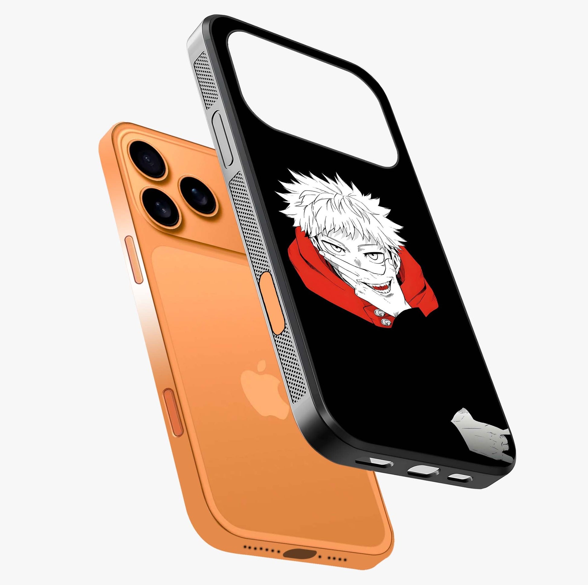 Crimson Chaos Smile Glass Case laid diagonally highlighting side profile, edges and glossy glass shine.