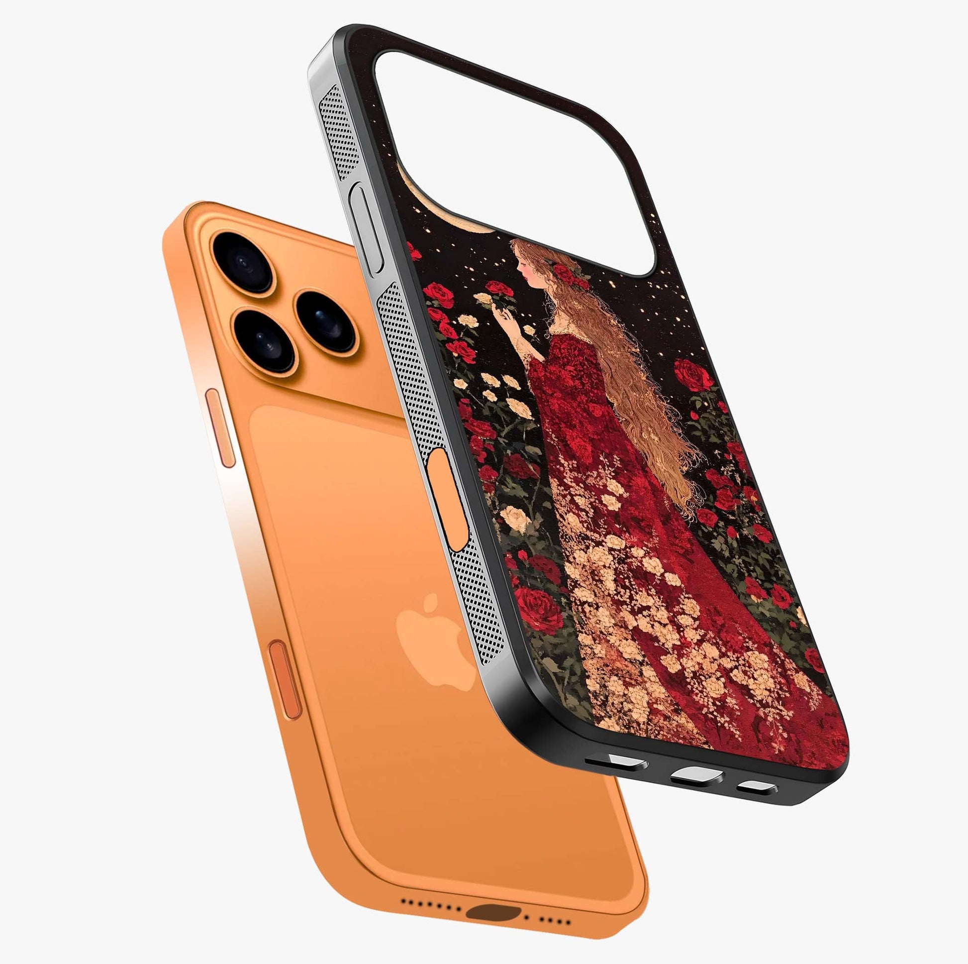 Crimson Dreams Glass Case laid diagonally highlighting side profile, edges and glossy glass shine.