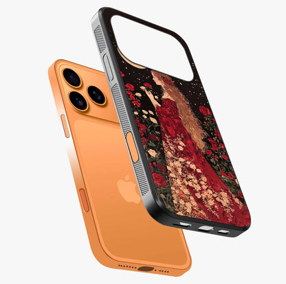 Crimson Dreams Glass Case laid diagonally highlighting side profile, edges and glossy glass shine.