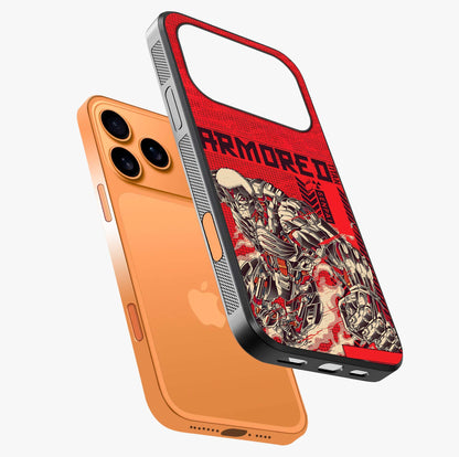 Crimson Mecha Titan Glass Case laid diagonally highlighting side profile, edges and glossy glass shine.