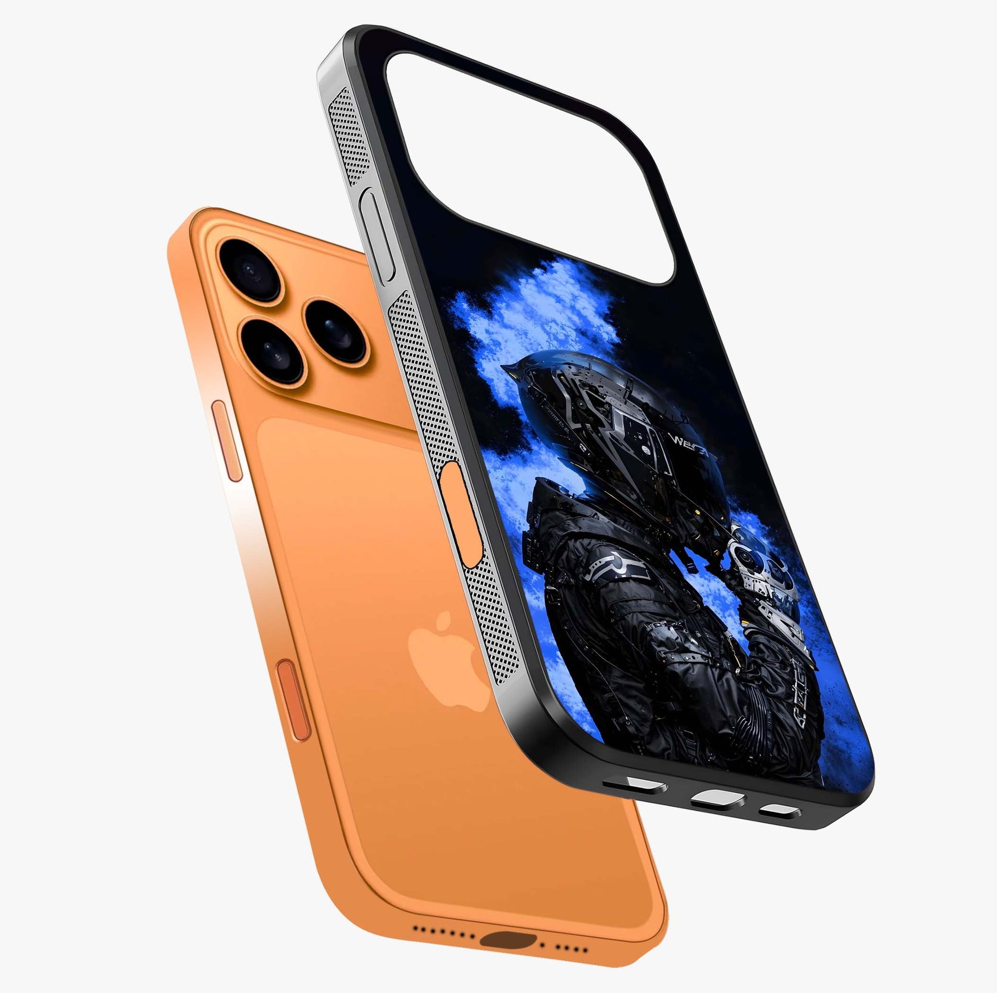 Cyber Sentinel Protocol Glass Case laid diagonally highlighting side profile, edges and glossy glass shine.