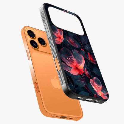 Dark Shade Of Flower Glass Case laid diagonally highlighting side profile, edges and glossy glass shine.