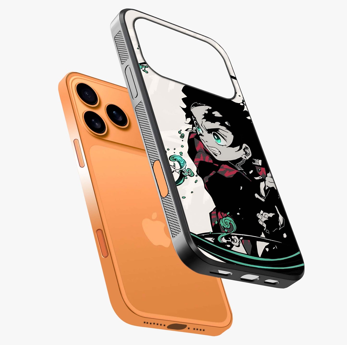 Demon Slayer Glass Case laid diagonally highlighting side profile, edges and glossy glass shine.