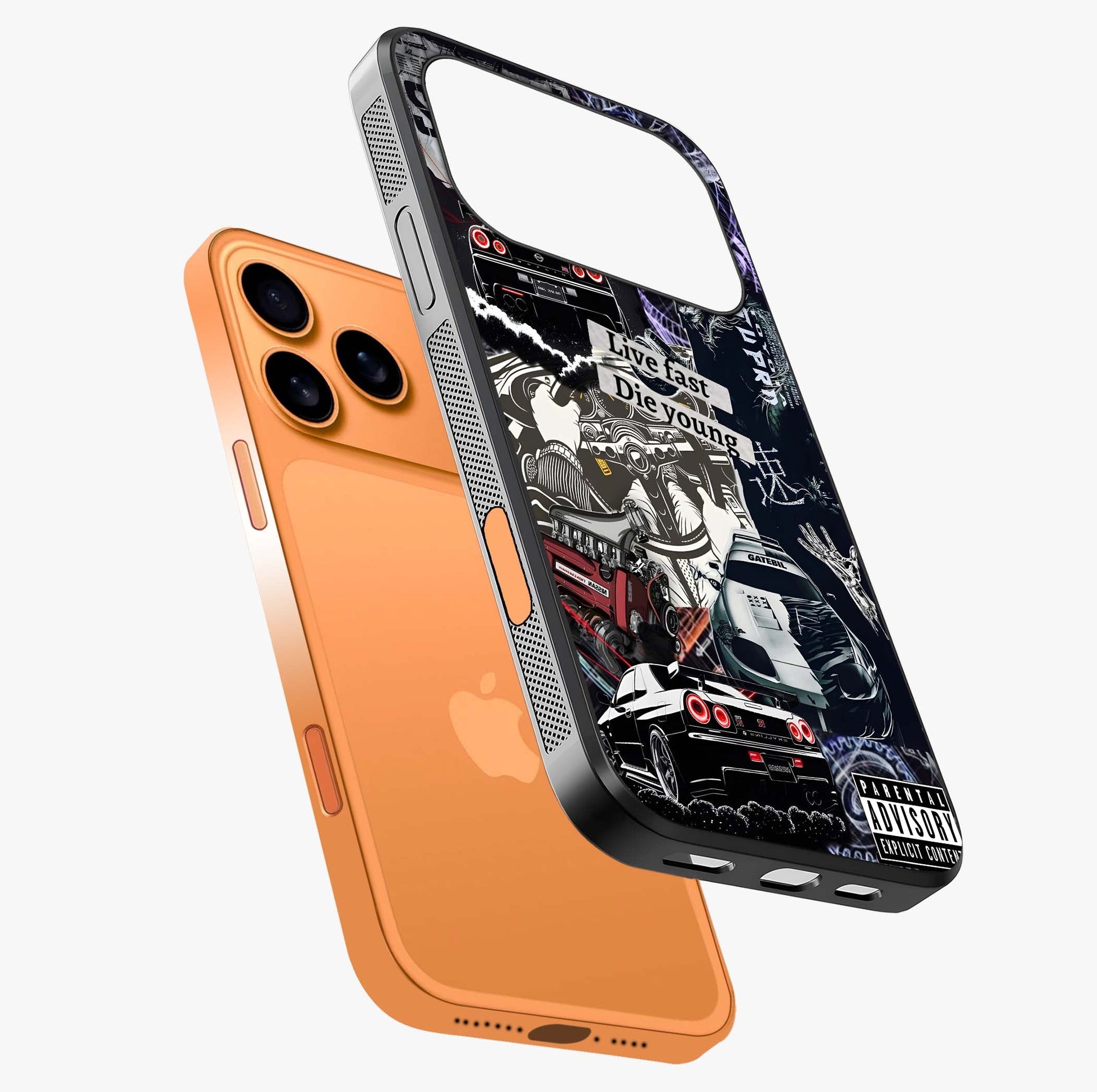 Die Young Glass Case laid diagonally highlighting side profile, edges and glossy glass shine.