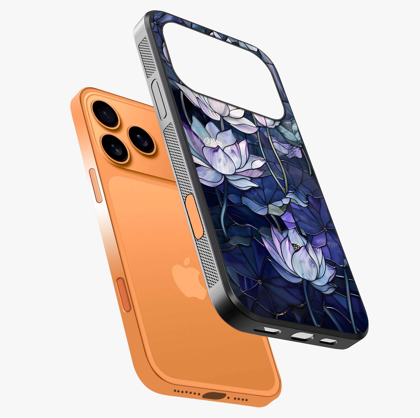 Gloss Petal Rush Glass Case laid diagonally highlighting side profile, edges and glossy glass shine.