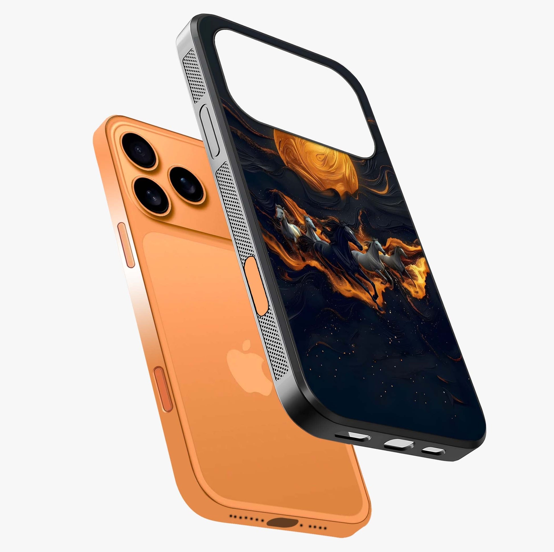 Golden Stallion Moonride Glass Case laid diagonally highlighting side profile, edges and glossy glass shine.