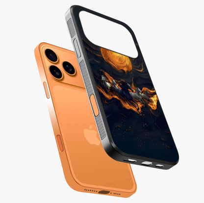 Golden Stallion Moonride Glass Case laid diagonally highlighting side profile, edges and glossy glass shine.