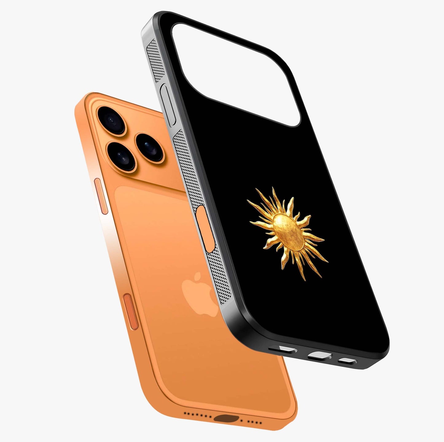 Golden Sun Minimalism Glass Case laid diagonally highlighting side profile, edges and glossy glass shine.