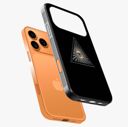 Illuminati Evil Glass Case laid diagonally highlighting side profile, edges and glossy glass shine.