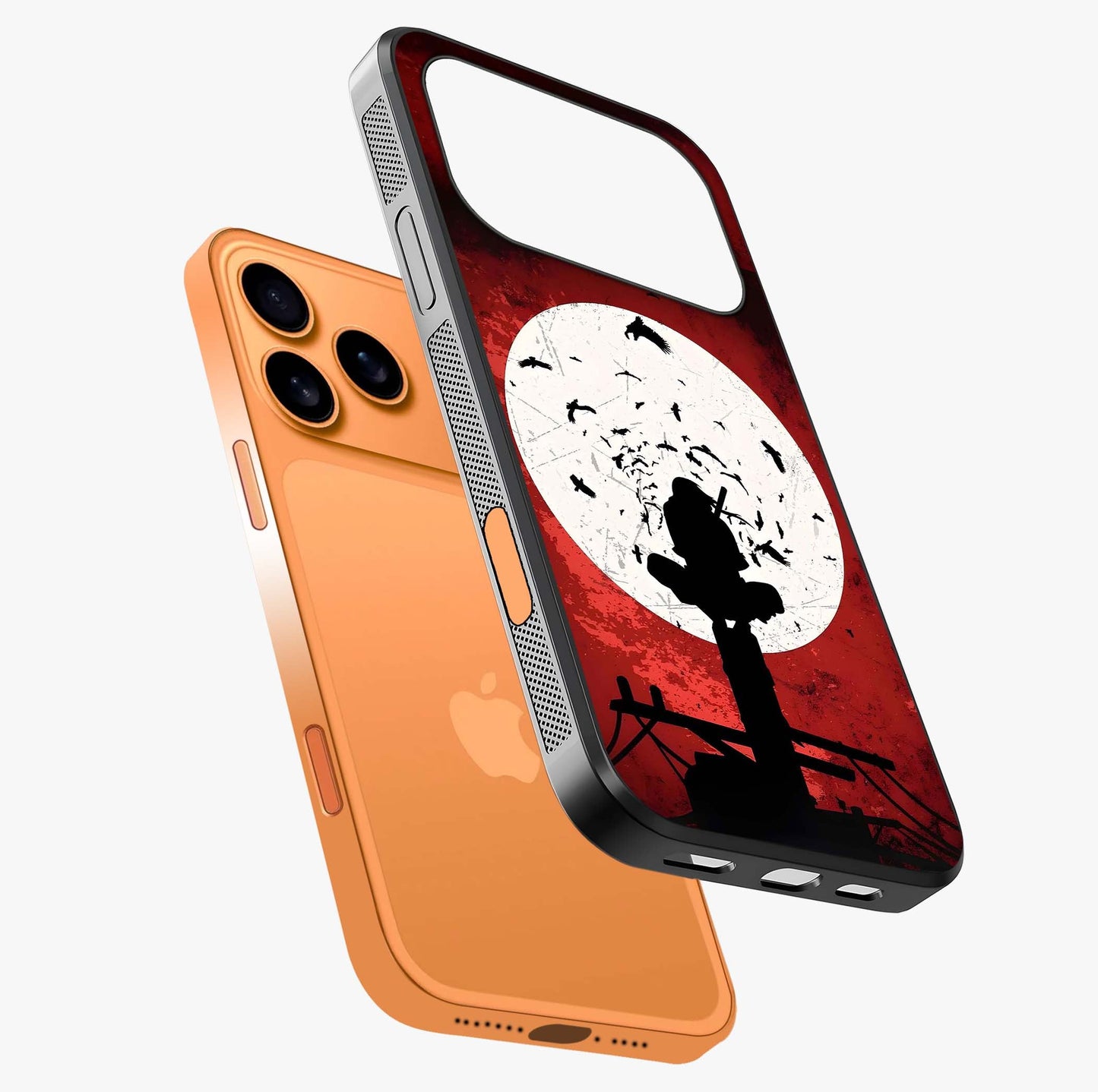 Itachi Limited Edition Naruto Anime Glass Case laid diagonally highlighting side profile, edges and glossy glass shine.