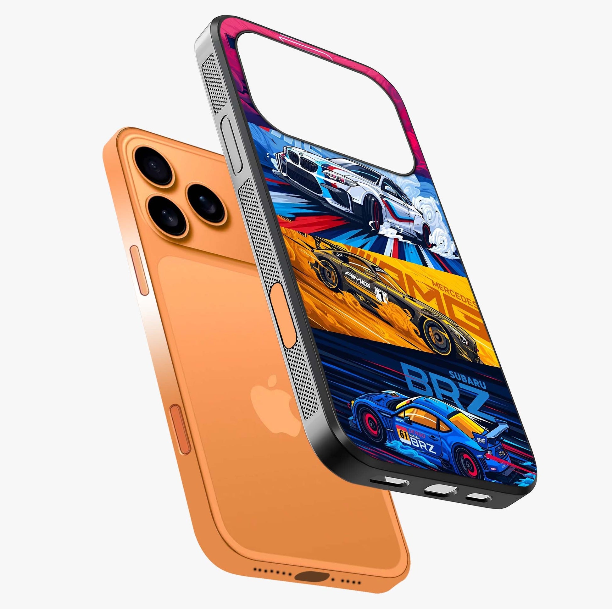 Jdm Sports Car Glass Case laid diagonally highlighting side profile, edges and glossy glass shine.