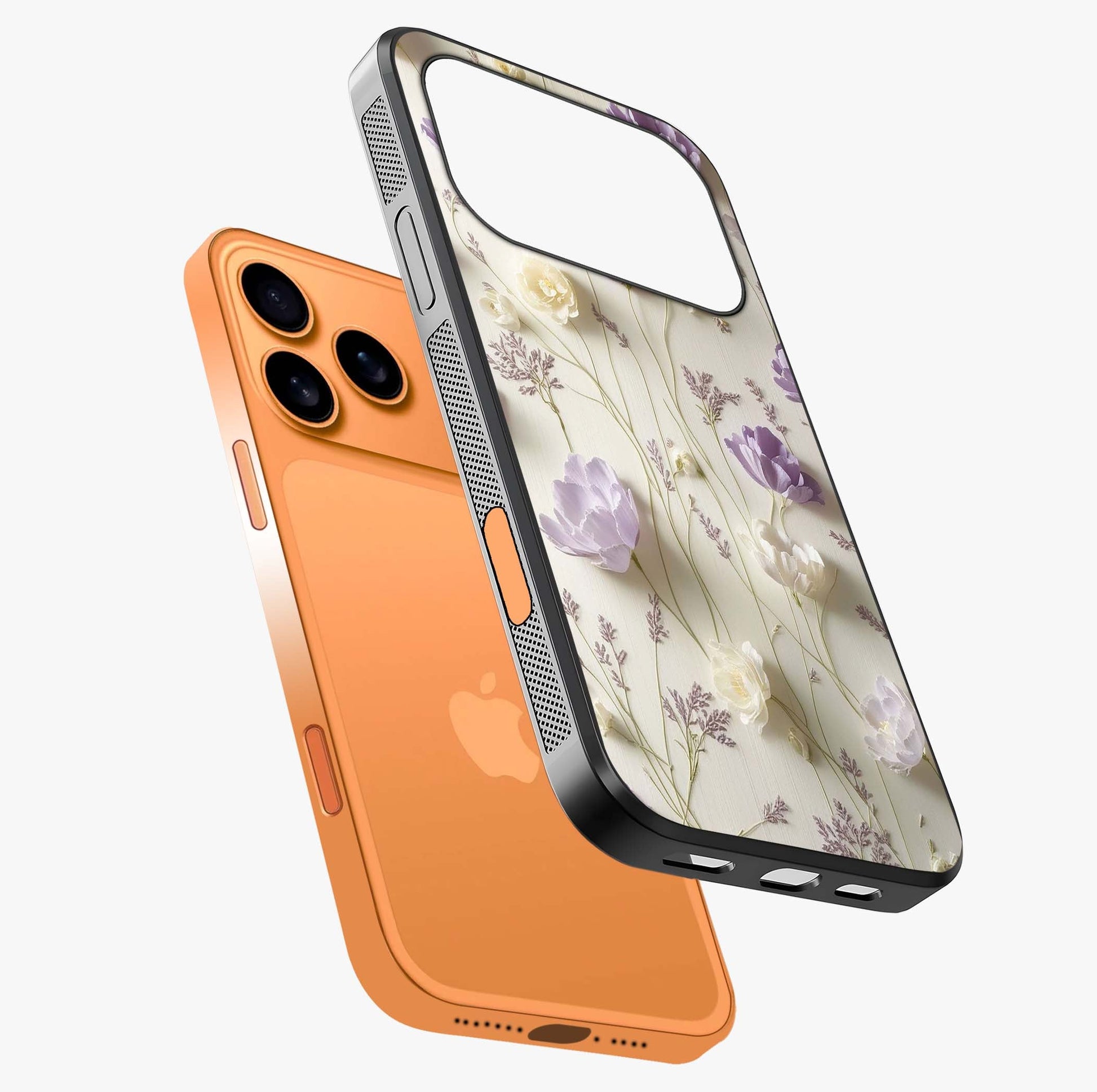 Lilac Breeze Harmony Glass Case laid diagonally highlighting side profile, edges and glossy glass shine.