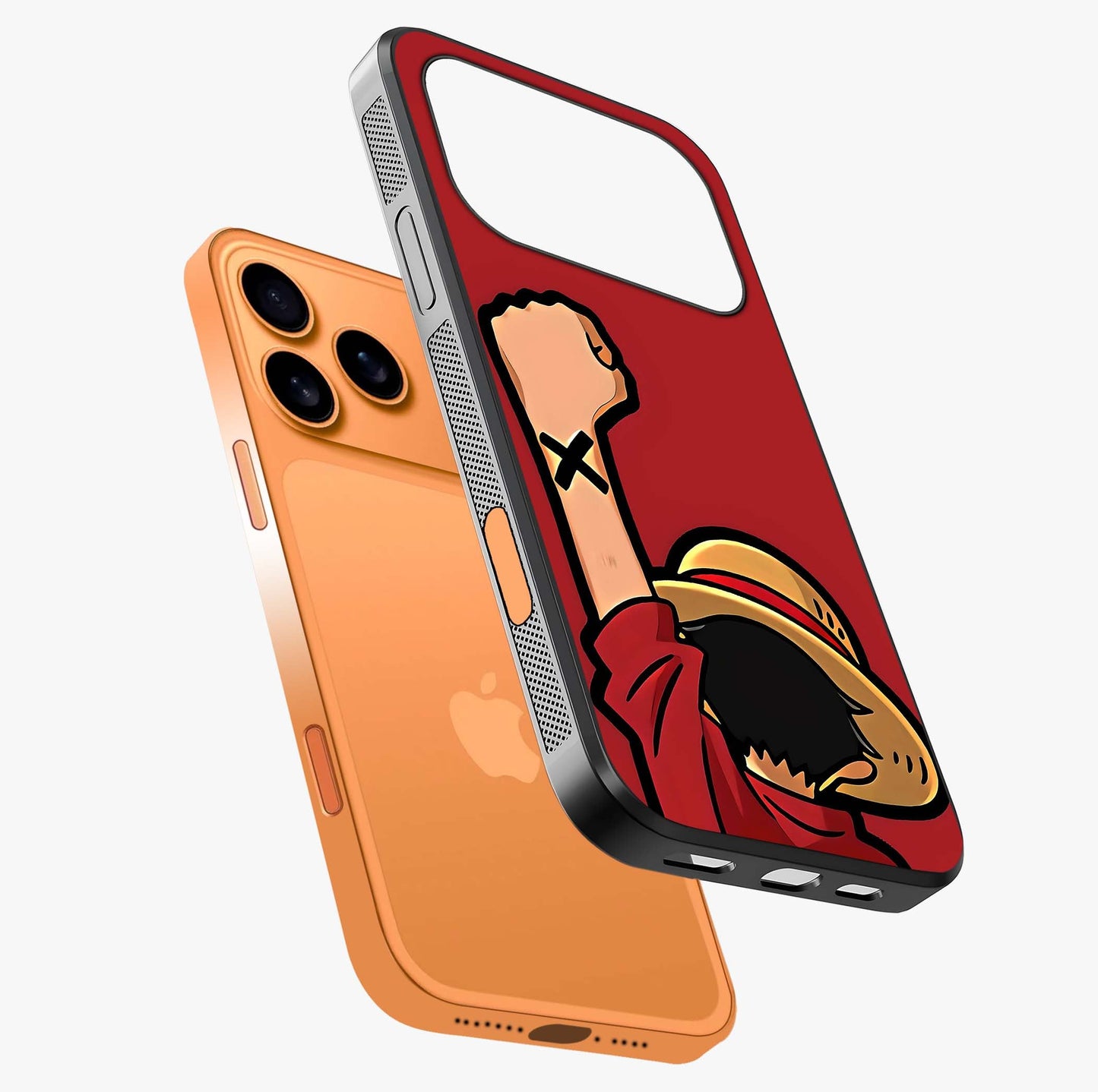 Luffy X Spirit Glass Case laid diagonally highlighting side profile, edges and glossy glass shine.