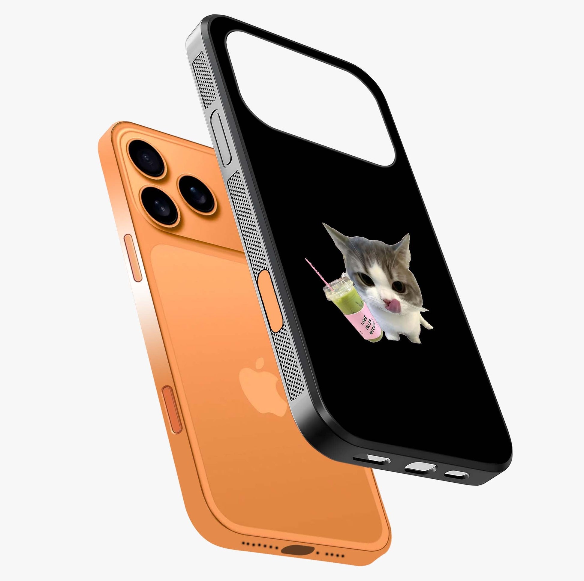 Matcha Cat Style Glass Case laid diagonally highlighting side profile, edges and glossy glass shine.